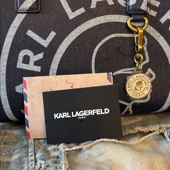 Karl Lagerfeld Blue Denim and Gold Handbag - Picture 2 of 5